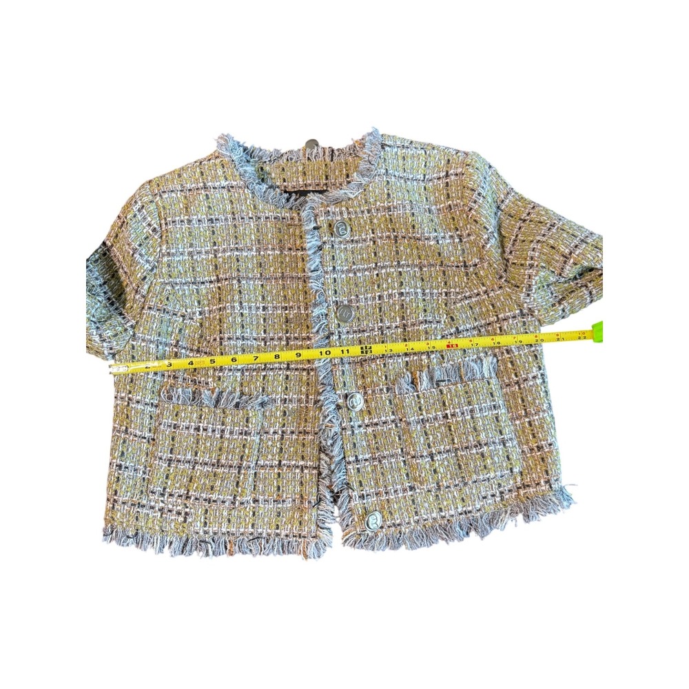 Alvin Valley Tweed Fringe Jacket Chanel Style Chain Hem Cropped Blazer Sz 40 8 - Picture 6 of 10